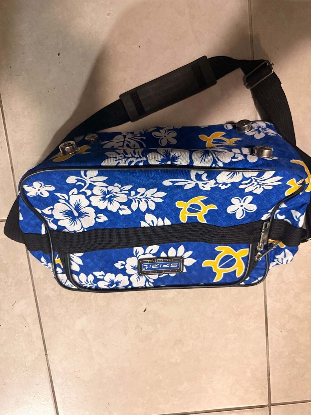 Hawaii Spirit Blue Hibiscus and Sea Turtle Travel Duffle Bag with Shoulder Strap